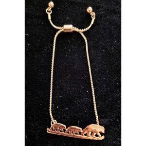 Mama Bear and Two Cubs Rose Gold/Copper Tone Adj Bolo Bracelet Silhouette Bar